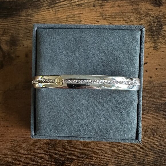 David Yurman Sterling Silver Cuff w/ Pavé White Diamonds & 18K Gold - Medium - Picture 4 of 16